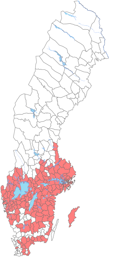 TBE Karta 2024, En karta över riskområden för TBE i sverige.